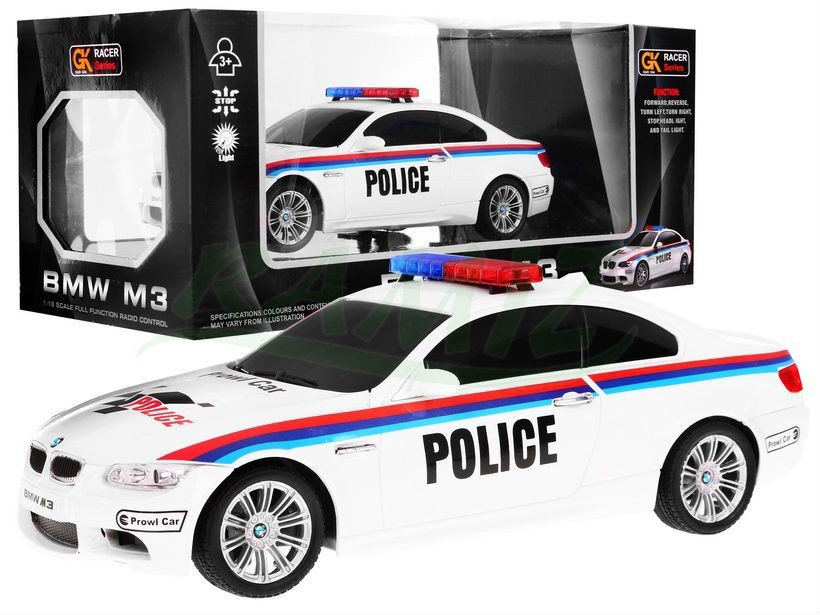 BMW M3 POLÍCIA 1:18 27MHZ biele